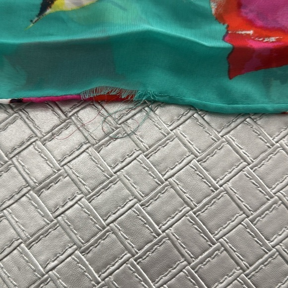 Green Blue Floral Chiffon Skinny Scarf OS - Picture 5 of 5